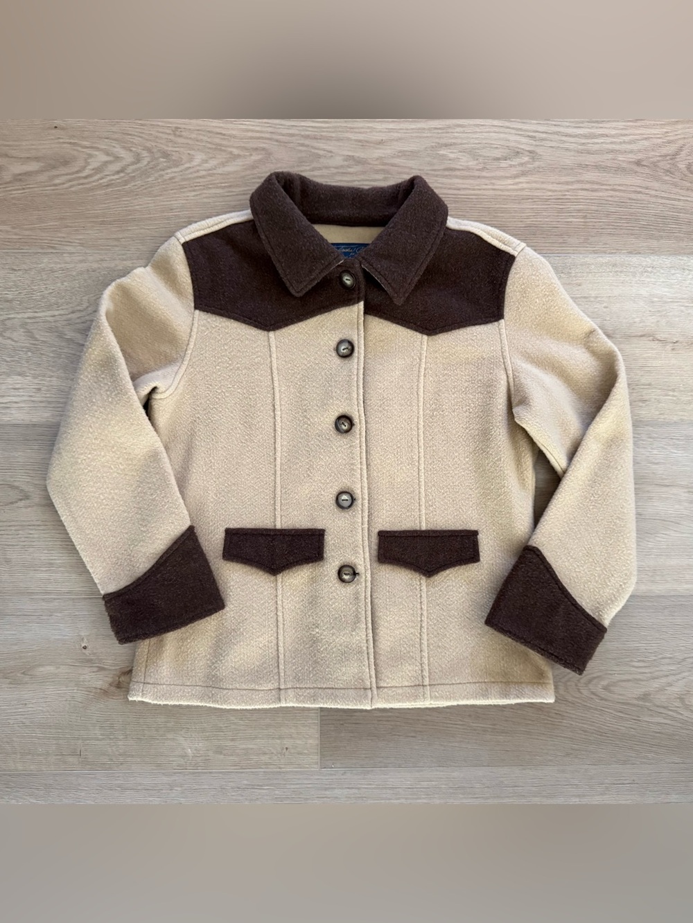 Tasha Polizzi Western Fleece Jacket Cream Brown Button Front Large